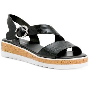 Marc Fisher Croc Embossed Slingback Platform Buckle Sandals Black Size 7